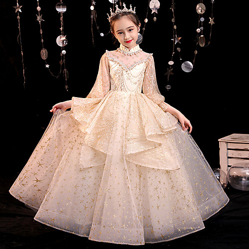 Princess / Ball Gown Floor Length Wedding / Party Flower Girl Dresses - Lace / Tulle 3/4 Length Sleeve High Neck with Tier / Paillette
Princess / Ball Gown Floor Length Wedding / Party Flower Girl Dresses - Lace / Tulle 3/4 Length Sleeve High Neck with Tier / Paillette