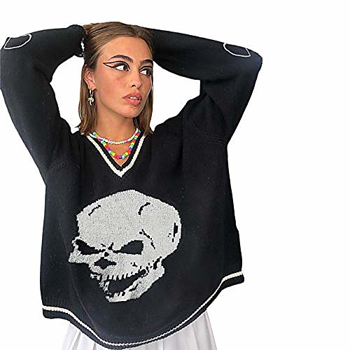womens girls sweater y2k argyle preppy knit sweater tops color block pullover v-neck sweater streetwear (black skull, s)
womens girls sweater y2k argyle preppy knit sweater tops color block pullover v-neck sweater streetwear (black skull, s)