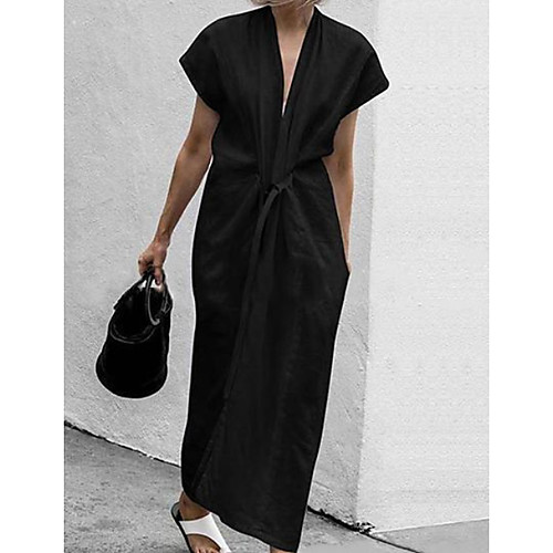 Women's A Line Dress Maxi long Dress Black Short Sleeve Solid Color Summer V Neck Casual 2021 S M L XL XXL
Women's A Line Dress Maxi long Dress Black Short Sleeve Solid Color Summer V Neck Casual 2021 S M L XL XXL
