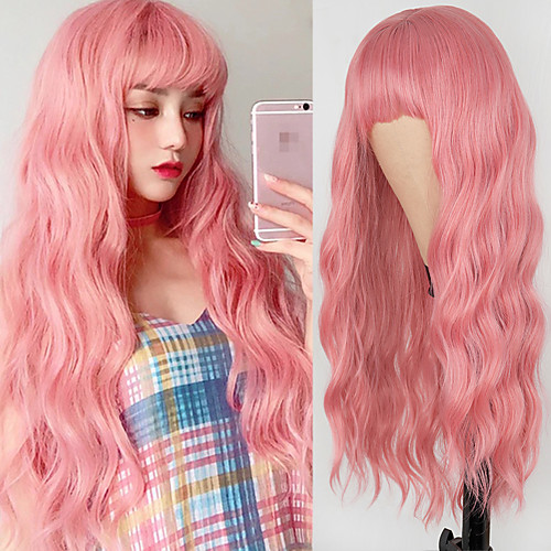 

Synthetic Wig Curly Neat Bang Wig Medium Length A1 A2 A3 A4 A5 Synthetic Hair Women's Cosplay Party Fashion Pink Brown