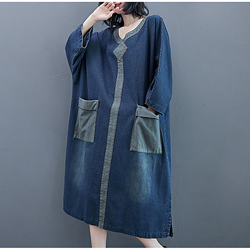 Women's Denim Dress Midi Dress Blue Long Sleeve Color Block Split Pocket Patchwork Fall Spring V Neck Casual 2021 Large size L Large size XL Large size XXL Large size M
Women's Denim Dress Midi Dress Blue Long Sleeve Color Block Split Pocket Patchwork Fall Spring V Neck Casual 2021 Large size L Large size XL Large size XXL Large size M