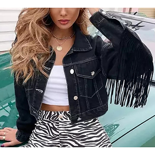 Women's Solid Colored Tassel Fringe Active Spring & Fall Jacket Short Going out Long Sleeve Cotton Blend Coat Tops Black
Women's Solid Colored Tassel Fringe Active Spring & Fall Jacket Short Going out Long Sleeve Cotton Blend Coat Tops Black