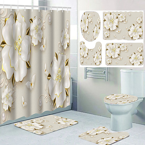 White Flower Carved Wallpaper Pattern Printing Bathroom Shower Curtain Leisure Toilet Four-piece Design
White Flower Carved Wallpaper Pattern Printing Bathroom Shower Curtain Leisure Toilet Four-piece Design