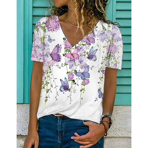 Women's T shirt Graphic Butterfly Floral Print V Neck Tops Basic Basic Top White Purple Yellow
Women's T shirt Graphic Butterfly Floral Print V Neck Tops Basic Basic Top White Purple Yellow