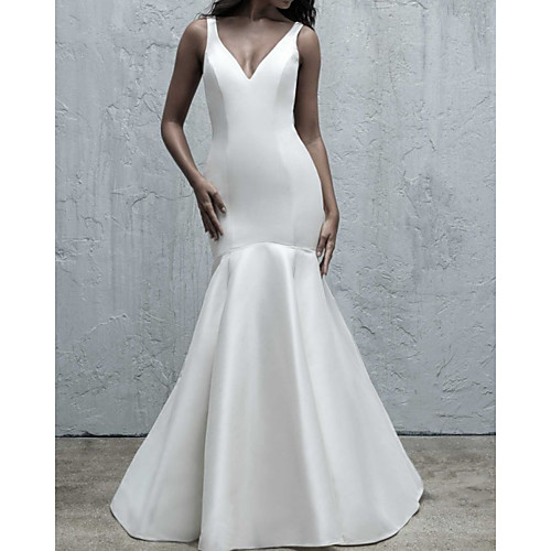 Mermaid / Trumpet Wedding Dresses V Neck Floor Length Satin Sleeveless Simple with 2021
Mermaid / Trumpet Wedding Dresses V Neck Floor Length Satin Sleeveless Simple with 2021