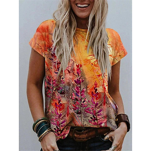 Women's T shirt Floral Print Round Neck Tops Basic Basic Top Purple Red Yellow
Women's T shirt Floral Print Round Neck Tops Basic Basic Top Purple Red Yellow