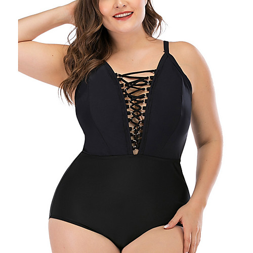 

Women's One Piece Monokini Swimsuit Tummy Control Push Up Open Back Solid Color Color Block Black Plus Size Swimwear Halter Crop Top Strap Bathing Suits New Vacation Fashion / Tropical