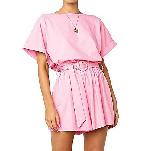 women's casual summer short romper bat wing sleeve elastic waist soft breathable loose solid jumpsuit with belt pink
women's casual summer short romper bat wing sleeve elastic waist soft breathable loose solid jumpsuit with belt pink