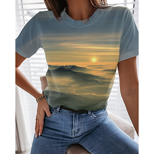 Women's T shirt Graphic Scenery 3D Print Round Neck Tops Basic Beach Basic Top Blue Yellow Green
Women's T shirt Graphic Scenery 3D Print Round Neck Tops Basic Beach Basic Top Blue Yellow Green