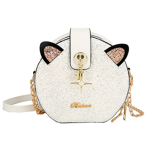 

Women's Bags PU Leather Crossbody Bag Saddle Bag Sequin Chain Embellished&Embroidered Plain Daily Going out 2021 Chain Bag MessengerBag White Black khaki