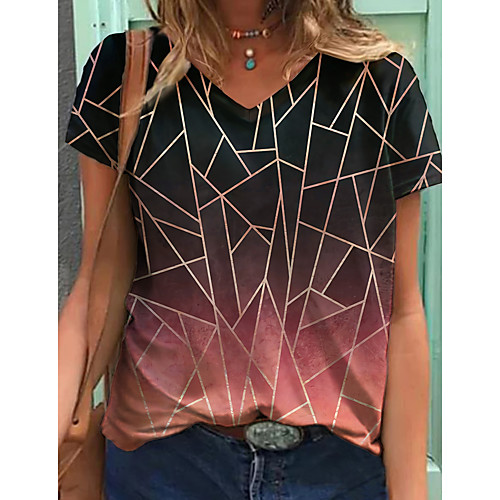 Women's T shirt Color Gradient Geometric Print V Neck Tops Basic Basic Top Black
Women's T shirt Color Gradient Geometric Print V Neck Tops Basic Basic Top Black