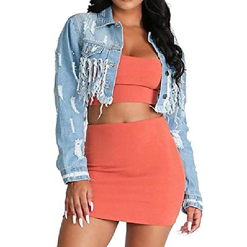 showno women's tassels classic ripped cropped backless denim jacket coat light blue s
showno women's tassels classic ripped cropped backless denim jacket coat light blue s