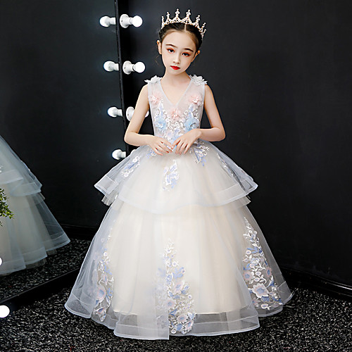Princess Floor Length Event / Party / Formal Evening Flower Girl Dresses - Tulle Sleeveless V Neck with Tier / Appliques / Paillette
Princess Floor Length Event / Party / Formal Evening Flower Girl Dresses - Tulle Sleeveless V Neck with Tier / Appliques / Paillette
