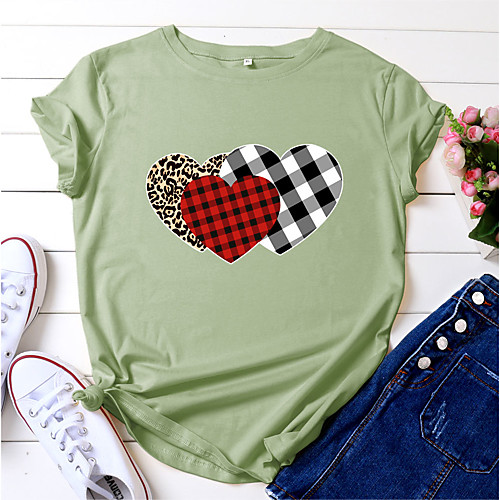 Women's T shirt Check Heart Print Round Neck Tops 100% Cotton Basic Basic Top White Black Blue
Women's T shirt Check Heart Print Round Neck Tops 100% Cotton Basic Basic Top White Black Blue