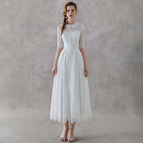 A-Line Wedding Dresses Shirt Collar Ankle Length Lace Half Sleeve Romantic Vintage Little White Dress 1950s with Appliques 2021
A-Line Wedding Dresses Shirt Collar Ankle Length Lace Half Sleeve Romantic Vintage Little White Dress 1950s with Appliques 2021