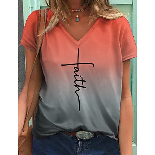 Women's T shirt Color Gradient Letter Print V Neck Tops Basic Basic Top Blue Red Yellow
Women's T shirt Color Gradient Letter Print V Neck Tops Basic Basic Top Blue Red Yellow