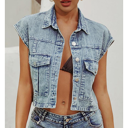 Women's Solid Colored Fall Denim Jacket Regular Daily Sleeveless Denim Coat Tops Blue
Women's Solid Colored Fall Denim Jacket Regular Daily Sleeveless Denim Coat Tops Blue
