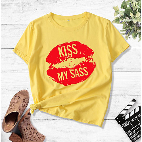 Women's T shirt Lips Print Round Neck Tops Cotton Basic Basic Top White Black Yellow
Women's T shirt Lips Print Round Neck Tops Cotton Basic Basic Top White Black Yellow