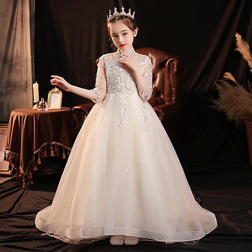 Princess / A-Line Sweep / Brush Train Wedding / Party Flower Girl Dresses - Lace / Tulle 3/4 Length Sleeve High Neck with Paillette
Princess / A-Line Sweep / Brush Train Wedding / Party Flower Girl Dresses - Lace / Tulle 3/4 Length Sleeve High Neck with Paillette