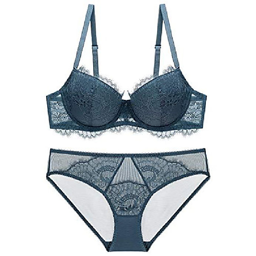 ladies underwire bra set push up lace bra and briefs non-removable bra panty net yarn underwear with padded hook closure and adjustable straps (see blue, 36b)
ladies underwire bra set push up lace bra and briefs non-removable bra panty net yarn underwear with padded hook closure and adjustable straps (see blue, 36b)