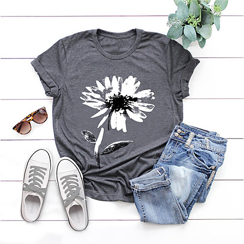 Women's T shirt Graphic Flower Print Round Neck Tops Basic Basic Top Black Blue Blushing Pink
Women's T shirt Graphic Flower Print Round Neck Tops Basic Basic Top Black Blue Blushing Pink