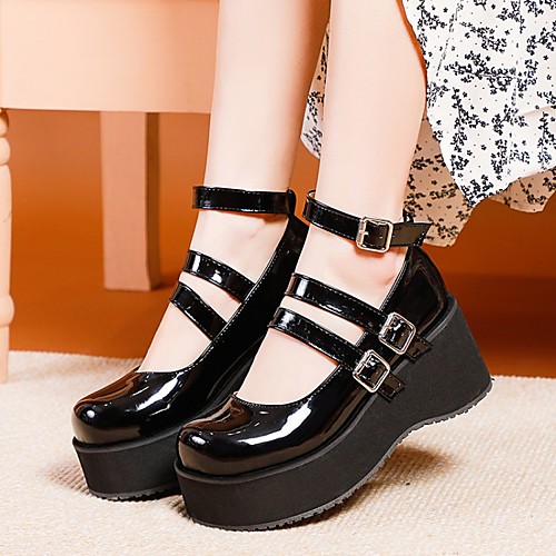 Women's Flats Wedge Heel Round Toe Casual Preppy Sweet Daily Party & Evening Patent Leather Buckle Solid Colored White Black Red
Women's Flats Wedge Heel Round Toe Casual Preppy Sweet Daily Party & Evening Patent Leather Buckle Solid Colored White Black Red