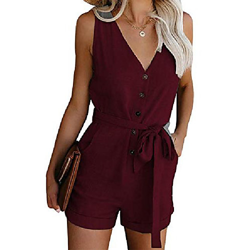 women's v neck button pockets tank top short jumpsuits rompers with belt(winered-xl)
women's v neck button pockets tank top short jumpsuits rompers with belt(winered-xl)