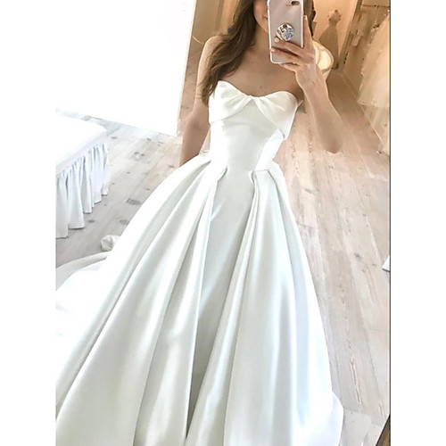 A-Line Wedding Dresses Strapless Court Train Satin Sleeveless Simple with Pleats 2021
A-Line Wedding Dresses Strapless Court Train Satin Sleeveless Simple with Pleats 2021