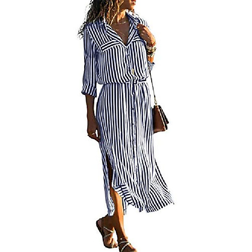 Women's Shirt Dress Maxi long Dress Black Orange Short Sleeve Stripes Spring Casual / Daily 2021 S M L XL XXL
Women's Shirt Dress Maxi long Dress Black Orange Short Sleeve Stripes Spring Casual / Daily 2021 S M L XL XXL