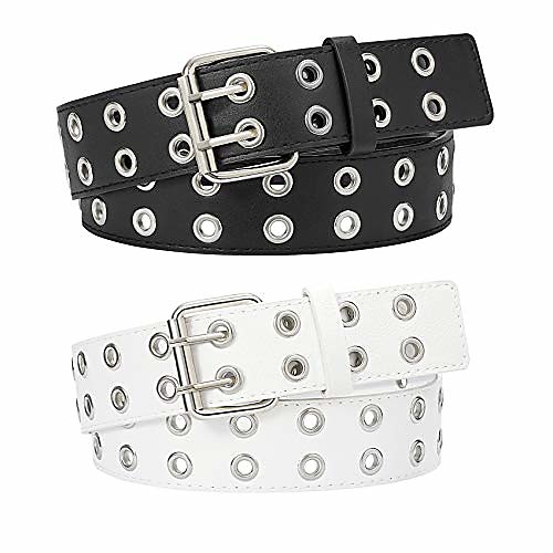 punk grommet leather belt with silver double prong buckle for women for jeans (d-blackwhite, fit pants size below 35)
punk grommet leather belt with silver double prong buckle for women for jeans (d-blackwhite, fit pants size below 35)