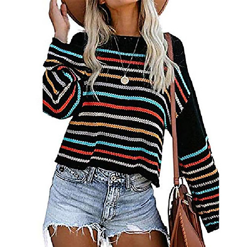 kayamiya sweaters for women trendy rainbow striped bell sleeve loose knitted pullover tops black large
kayamiya sweaters for women trendy rainbow striped bell sleeve loose knitted pullover tops black large