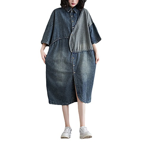 Women's Denim Dress Midi Dress Blue 3/4 Length Sleeve Solid Color Pocket Patchwork Fall Spring Shirt Collar Casual 2021 M L XL XXL
Women's Denim Dress Midi Dress Blue 3/4 Length Sleeve Solid Color Pocket Patchwork Fall Spring Shirt Collar Casual 2021 M L XL XXL