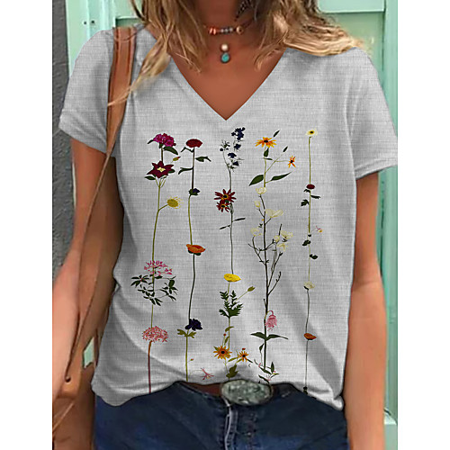Women's T shirt Graphic Floral Print V Neck Tops Basic Basic Top Blue Khaki Gray
Women's T shirt Graphic Floral Print V Neck Tops Basic Basic Top Blue Khaki Gray