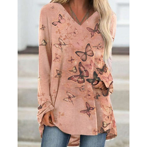 Women's T shirt Butterfly Long Sleeve Print V Neck Tops Basic Basic Top Blue Khaki
Women's T shirt Butterfly Long Sleeve Print V Neck Tops Basic Basic Top Blue Khaki