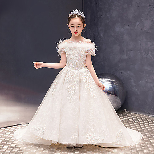 Princess Sweep / Brush Train Event / Party / Birthday Flower Girl Dresses - Lace Sleeveless Off Shoulder with Feathers / Fur / Embroidery / Solid
Princess Sweep / Brush Train Event / Party / Birthday Flower Girl Dresses - Lace Sleeveless Off Shoulder with Feathers / Fur / Embroidery / Solid