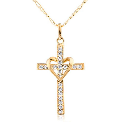 10k yellow gold heart & cross pendant with an 18 inch gold overlay figaro necklace (go-649)
10k yellow gold heart & cross pendant with an 18 inch gold overlay figaro necklace (go-649)