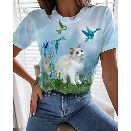 Women's T shirt Cat Graphic 3D Print Round Neck Tops Basic Basic Top Blue Green Light Blue
Women's T shirt Cat Graphic 3D Print Round Neck Tops Basic Basic Top Blue Green Light Blue
