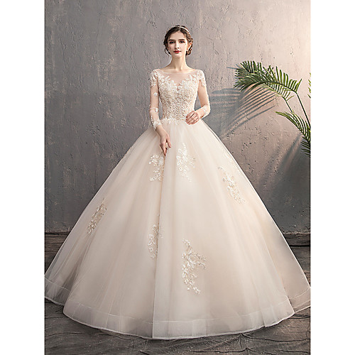 Princess Ball Gown Wedding Dresses Jewel Neck Floor Length Lace Tulle Long Sleeve Romantic with Appliques 2021
Princess Ball Gown Wedding Dresses Jewel Neck Floor Length Lace Tulle Long Sleeve Romantic with Appliques 2021