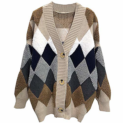 women's long sleeves button down v neck plaid knitted sweater cardigan coat outwear khaki
women's long sleeves button down v neck plaid knitted sweater cardigan coat outwear khaki