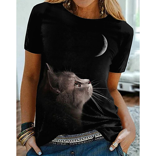 Women's T shirt Galaxy Cat Graphic Print Round Neck Tops Basic Basic Top Black
Women's T shirt Galaxy Cat Graphic Print Round Neck Tops Basic Basic Top Black