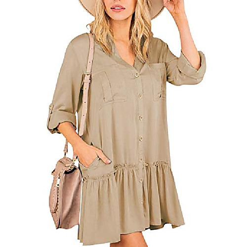 berryou women's casual adjustable sleeve loose swing dress solid pleated button ruffle skirt khaki s
berryou women's casual adjustable sleeve loose swing dress solid pleated button ruffle skirt khaki s