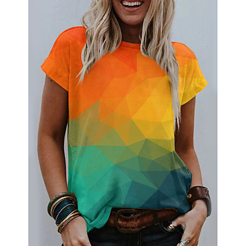 Women's T shirt Color Gradient Geometric Print Round Neck Tops Basic Basic Top Orange
Women's T shirt Color Gradient Geometric Print Round Neck Tops Basic Basic Top Orange