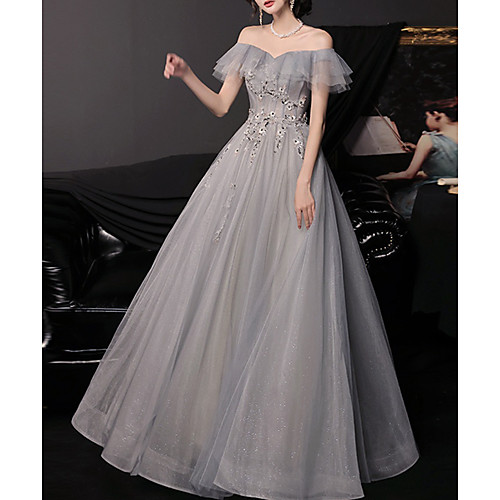 A-Line Off Shoulder Floor Length Tulle Bridesmaid Dress with Sequin / Appliques
A-Line Off Shoulder Floor Length Tulle Bridesmaid Dress with Sequin / Appliques