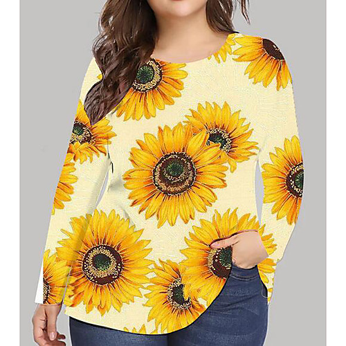 Women's Plus Size Print Graphic Floral Sunflower T shirt Large Size Round Neck Long Sleeve Tops XL XXL 3XL White Yellow Big Size
Women's Plus Size Print Graphic Floral Sunflower T shirt Large Size Round Neck Long Sleeve Tops XL XXL 3XL White Yellow Big Size