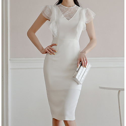 Sheath / Column Elegant Sexy Homecoming Cocktail Party Dress Jewel Neck Sleeveless Knee Length Stretch Fabric with Split Lace Insert 2021
Sheath / Column Elegant Sexy Homecoming Cocktail Party Dress Jewel Neck Sleeveless Knee Length Stretch Fabric with Split Lace Insert 2021