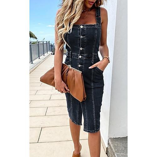 Women's Denim Dress Knee Length Dress Navy Blue Light Blue Sleeveless Solid Color Pocket Summer Round Neck Casual 2021 S M L XL XXL 3XL
Women's Denim Dress Knee Length Dress Navy Blue Light Blue Sleeveless Solid Color Pocket Summer Round Neck Casual 2021 S M L XL XXL 3XL