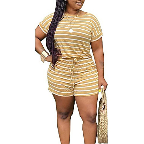 Women's Stripe Casual Summer Rompers Crew Neck Short Sleeve Drawstring Plus Size One Piece Set Jumpsuits Rompers Yellow
Women's Stripe Casual Summer Rompers Crew Neck Short Sleeve Drawstring Plus Size One Piece Set Jumpsuits Rompers Yellow