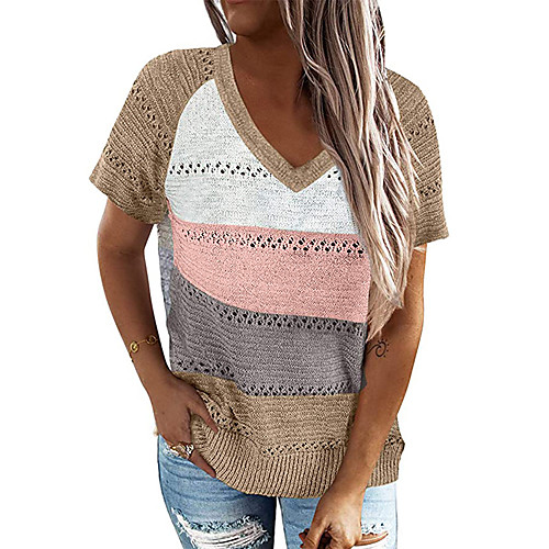 2021 cross-border amazon summer women's new european and american striped color-blocking pullover sweater v-neck short-sleeved top
2021 cross-border amazon summer women's new european and american striped color-blocking pullover sweater v-neck short-sleeved top