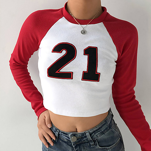 Women's Crop Top Tee / T-shirt Crop Top Crew Neck Color Block Letter & Number Sport Athleisure T Shirt Top Long Sleeve Breathable Soft Comfortable Everyday Use Street Casual Daily Outdoor
Women's Crop Top Tee / T-shirt Crop Top Crew Neck Color Block Letter & Number Sport Athleisure T Shirt Top Long Sleeve Breathable Soft Comfortable Everyday Use Street Casual Daily Outdoor