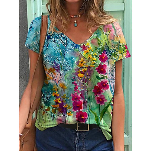 Women's T shirt Floral Flower Print V Neck Tops Basic Basic Top Blue Purple Red
Women's T shirt Floral Flower Print V Neck Tops Basic Basic Top Blue Purple Red